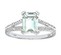 (Q) Jewelco London 9ct White Gold 7pts Diamond Emerald Cut 1.52ct Amethyst Split Pave Shoulder Solitaire Ring - PR0AXL7262WGreenAM