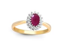 (Q) Jewelco London 9ct Yellow Gold Cluster Set H I2 0.12ct Diamond and Oval Red 0.6ct Ruby Classic Royal Cluster Ring 9mm