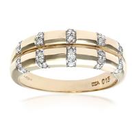 (Q) Jewelco London 9ct Yellow Gold Round 15pts Diamond Split Band Column Wedding Ring 3mm - PR0AXL4667Y