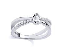 (Q) Jewelco London Ladies Rhodium Plated Sterling Silver Pear CZ Crossover Teardrop Eternity Engagement Ring - GSR1017