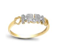 (Q) Jewelco London Ladies Solid 9ct Yellow Gold Pave Set Round H I2 0.02ct Diamond MUM Identity Ring 4.5mm - 9R535