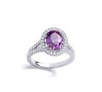 (Q) Jewelco London Ladies Sterling Silver Lilac Oval Cubic Zirconia Split Shoulder Oval Halo Dress Ring - GVR861