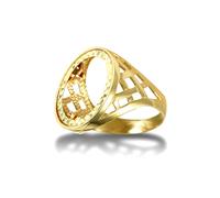 (Q) Jewelco London Men's Solid 9ct Yellow Gold Thick Basket Half Sovereign Mount Ring - JRN170-H