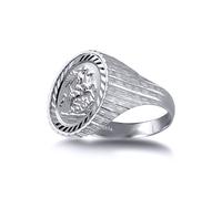 (Q) Jewelco London Men's Solid Sterling Silver Ribbed Barked St George & Dragon Medallion Ring (10th Ounce Coin Size) - ARN115-T-SG