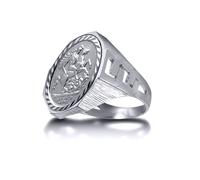 (Q) Jewelco London Men's Sterling Silver Curb Links Octagon St George & Dragon Medallion Ring (Half Sov Size) - ARN113-H-SG