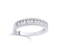 Jewelco London Women's Silver CZ Halo Frame 10 Stone Channel Set Half Eternity Ring | Size: Q Jewelco London Silver Q