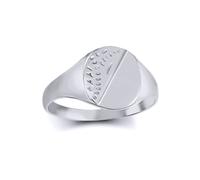 (Q) Jewelco London Solid Rhodium-plated 925 Sterling Silver Diamond Cut Round Oval Signet Ring - ARN126