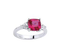 (Q) Jewelco London Sterling Silver Ruby-Red Triangle Cushion Cubic Zirconia Shoulder-Set 4 Claw Solitaire Engagement Ring - GVR319-RUB
