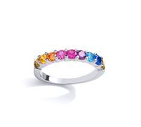 (Q) Jewelco London Unisex Sterling Silver Multi Colour Cubic Zirconia Rainbow Half Eternity Ring 3mm - GVR858