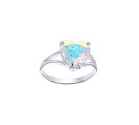 (Q) Jewelco London Women's Sterling Silver Aurora Borealis Love Heart Cubic Zirconia Rainbow Love Heart Split Shoulder Solitaire Ring, 10mm - 8-84-6011
