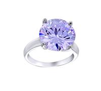 (Q) Jewelco London Women's Sterling Silver Lilac Round Brilliant Cubic Zirconia 4 Claw Solitaire Cocktail Ring, 12mm - 8-84-6721