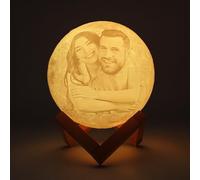 Q&K Custom 3D Moon Lamp, Personalized Moon Lamp with Photo Picture & Text, 16 Colors LED 3D Print Moon Light Lamps with Stand Touch Control, Home Decorative Christmas Wedding Anniversary Memory Gift
