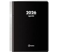 Q Kalon - 2026 Planner - Day Per Page, A5 (15x21 cm), Annual Multilingual Agenda (ENG, FR, GER, SPA), Ring Binding, Cardboard Cover & Plastic Protector - Planner