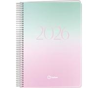 Q Kalon - 2026 Planner - Day Per Page, A5 (15x21 cm), Annual Multilingual Agenda (ENG, FR, GER, SPA), Ring Binding, Cardboard Cover & Plastic Protector - Sunset
