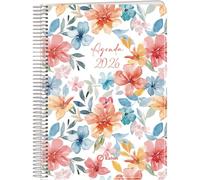Q Kalon - 2026 Planner - Day Per Page, A5 (15x21 cm), Annual Multilingual Agenda (ENG, FR, GER, SPA), Ring Binding, Cardboard Cover & Plastic Protector - Garden