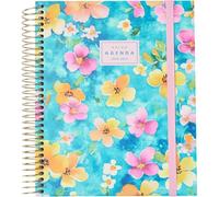 Q Kalon - School Diary 2026 2027 - September to June, Day per Page, A5 (15x21 cm), Languages SPA, ENG, FRA and GER, Hard Cover, Spiral Closure and Elastic, With Stickers - Aura