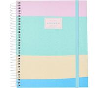 Q Kalon - School Diary 2026 2027 - September to June, Day per Page, A5 (15x21 cm), Languages SPA, ENG, FRA and GER, Hard Cover, Spiral Closure and Elastic, With Stickers - Nebula