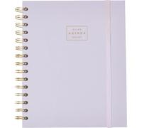 Q Kalon - School Diary 2026 2027 - September to June, Day per Page, A5 (17x21 cm), SPA, ENG, FRA, GER, Index with Months, Faux Leather Hard Cover, Double Spiral and Elastic, Stickers - Purple Mousse