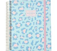 Q Kalon - School Diary 2026 2027 - September to June, Week per View, A5 (15x21 cm), Languages SPA, ENG, FRA and GER, Hard Cover, Spiral Closure and Elastic, With Stickers - Savanna