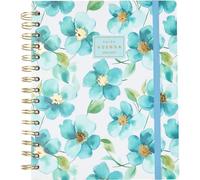 Q Kalon - School Diary 2026 2027 - September to June, Week per View, A5 (17x21 cm), Languages SPA, ENG, FRA, GER, Index with Months, Hard Cover, Double Spiral and Elastic, With Stickers - Petals