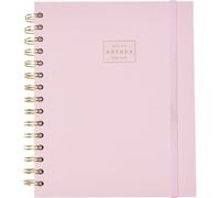 Q Kalon - School Diary 2026 2027 - September to June, Week per View, A5 (17x21 cm), SPA, ENG, FRA, GER, Index with Months, Faux Leather Hard Cover, Double Spiral and Elastic, Stickers - Pink Mousse