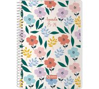 Q Kalon - School Planner 2025 2026 - Day per Page, A5 Size (15x21 cm), Spanish and English, September to June, Spiral Binding, Flexible Cover with Protective Plastic - Garden
