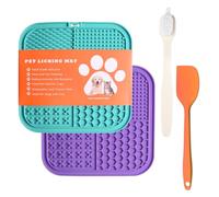 Q Line® 2 Pack Licky Mats for Dogs Slow Feeder with Strong Suction Cups Reduces Anxiety and Boredom Premium Lick Pad with Spatula + Brush Perfect for Bathing, Grooming and Training (Light Blue,Purple)