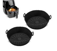 Q Lines® Silicone Air Fryer Liner Round - 2 Pack Reusable Heat-Resistant Pot - Replacement for Disposable Parchment Paper Liners, Greaseproof Kitchen Accessories, Compatible with COSORI, Ninja, Tower