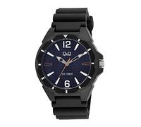 Q&Q Men's Watch Silicone Pin Buckle 10 Bar Black Analogue Quartz, black blue