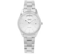 Q&Q Women's Analog Watch with Day and Date Stainless Steel Metal Band, Silver, casual