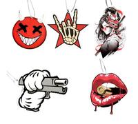 Q QXUNMU Pack of 5 Car Air Freshener Fragrance,Red Lips Funny Interior Pendant,JDM Modified Cars Culture,Air fresheners for men Rearview Mirror Fragrance Pendant,Trendy Gift for Men and Women