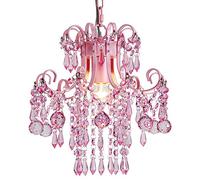 Q&S Mini Crystal Chandelier, Modern Pink Chandelier,Small Hanging Light Fixture for Princess Room,Dressing Room,Bathroom,Clothing Store,Salon,W11.8",1 Light E26.