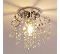 Q&S Mini Crystal Chandelier, Small Chandelier Ceiling Lights, Modern Chrome Flush Mount Ceiling Light Fixture for Hallway, Entryway, Bedroom, Foyer, Bathroom, Kitchen, W9.5",1 Light E12.