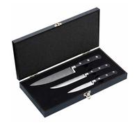 Q-Sharp Damascus Steel Professional 3 Piece Kitchen Knife Set Includes 9cm Paring 12cm Utility and 15cm Cooks Knife Perfect PRO Chef Starter Set