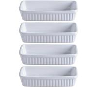 Q-Sharp Set of 4 Ceramic 330 ml White Rectangular Individual Baking Serving Pie Gratin Dishes with Handles