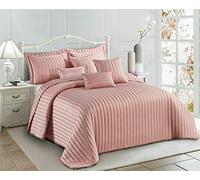 Q-Style 3PCs Quilted Bedspread Soft Microfiber Coverlet with Pillow Shams All-Season Decorative Comforter Throw Channel Stitch Bedding Set (Pink (Pom-Pom), Single)