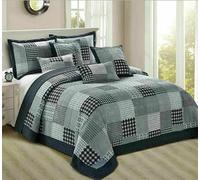 Q Style Quilted Printed Patchwork Bedspreads, Soft Microfiber Lightweight Quilted Bedspreads Coverlet All Season Bedding Set (Check, King)