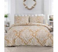 Q Style Quilted Printed Patchwork Bedspreads, Soft Microfiber Lightweight Quilted Bedspreads Coverlet All Season Bedding Set (Royal Damask Gold, Single)