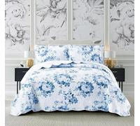 Q Style Quilted Printed Patchwork Bedspreads, Soft Microfiber Lightweight Quilted Bedspreads Coverlet All Season Bedding Set (Vintage Floral Blue, Double)