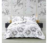 Q Style Quilted Printed Patchwork Bedspreads, Soft Microfiber Lightweight Quilted Bedspreads Coverlet All Season Bedding Set (Vintage Floral Grey, Single)