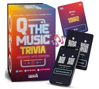 Q The Music - Music Lyric Party Trivia Quiz Card Game for Adult and Family Game Nights, 2-10 Players, Scan, Listen to Iconic Hits, and Answer Trivia - Adult Games for Parties