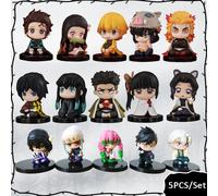 Q Version Demon Slayer 5 Style/Set Sitting Ghost Doll Tanjiro Nidouzi Inosuke Zenizu Figure Action Figure Movie Model Toys Doll 5 Style-Set-B