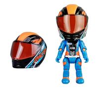 Q Version Motorcycle Helmet, Mini Transforming Doll Action Figures Model With 360-degree Articulated Joints & Alloy Helmets, Deformable Figure Motorcycles Racing Drivers Desk Décor Gifts (Blue)