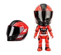 Q Version Motorcycle Helmet, Mini Transforming Doll Action Figures Model With 360-degree Articulated Joints & Alloy Helmets, Deformable Figure Motorcycles Racing Drivers Desk Décor Gifts (Red)
