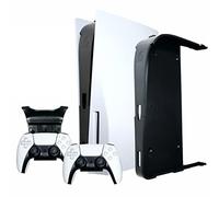 Q-View PS5 & Controller Wall Mount Bracket Clips - Wall Mount Bracket for PlayStation 5 Disc, PlayStation 5 Digital and Controller Compatible - Secure Under Desk Mounting (Black)