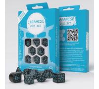 8x Q-Workshop Japanese Kanji Dice Set Turquoise on Shimmering Black