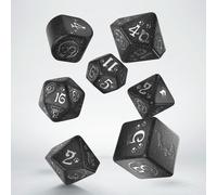 Q WORKSHOP Cats Modern Dice Set Waffle: 7-Piece Polyhedral Plastic Dice in Black & Silver with Cat Themed Designs