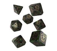 Q-Workshop RPG Dice Set Dragon – Ornamented 7 Polyhedral Pieces – Bottle Green & Gold