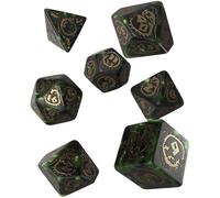 Q Workshop Dragon Runic Alphabet Bottle Green and Gold Polyhedral Dice Set of 7