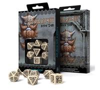 Q-Workshop Dwarven Beige & Black 7-Die RPG Dice Set for Tabletop Games